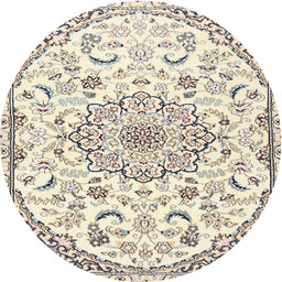 Round Traditional Peach Beige Medallion Rug, tr1472