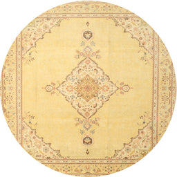 Round Traditional Chrome Gold Yellow Persian Rug, tr1487