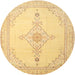 Round Traditional Chrome Gold Yellow Persian Rug, tr1487