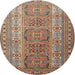Round Traditional Dark Sienna Brown Persian Rug, tr1491