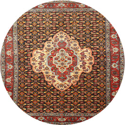 Round Traditional Saffron Red Medallion Rug, tr1495