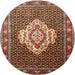 Round Traditional Saffron Red Medallion Rug, tr1495