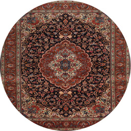 Round Traditional Deep Red Medallion Rug, tr14