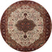 Round Traditional Light Copper Gold Medallion Rug, tr1505