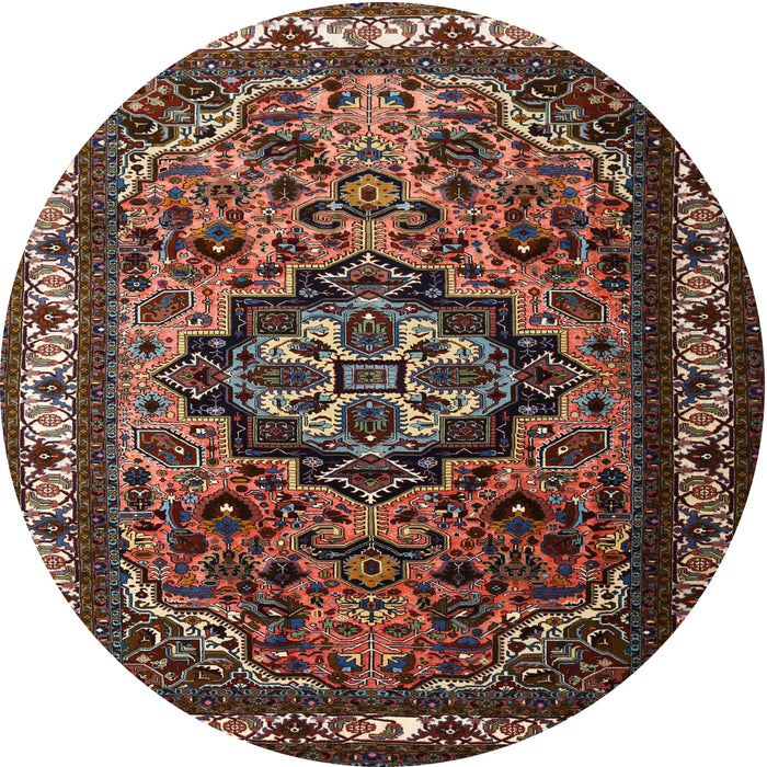 Round Traditional Dark Almond Brown Medallion Rug, tr1510