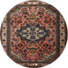 Round Traditional Dark Almond Brown Medallion Rug, tr1510