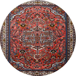 Round Traditional Saffron Red Medallion Rug, tr1514