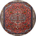 Round Traditional Saffron Red Medallion Rug, tr1514