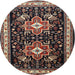 Round Traditional Dark Scarlet Red Persian Rug, tr1520
