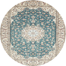 Round Traditional Silver Gray Medallion Rug, tr152