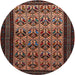 Round Traditional Dark Almond Brown Persian Rug, tr1538