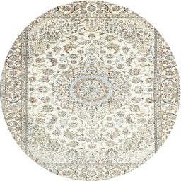 Round Traditional Champagne Beige Medallion Rug, tr153