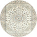 Round Traditional Champagne Beige Medallion Rug, tr153