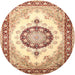 Round Traditional Brown Gold Medallion Rug, tr1547