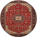 Round Traditional Orange Salmon Pink Medallion Rug, tr1549