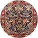 Round Traditional Saffron Red Animal Rug, tr1556