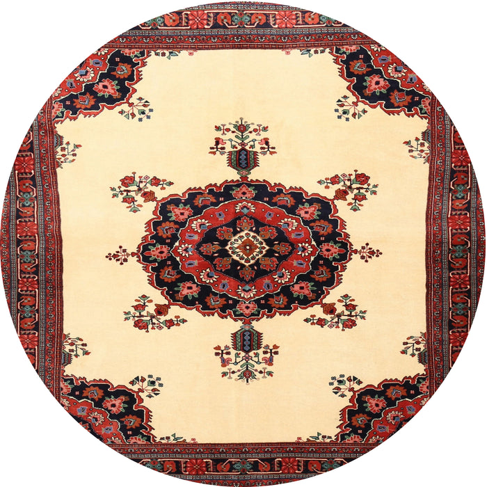 Round Traditional Saffron Red Medallion Rug, tr1557