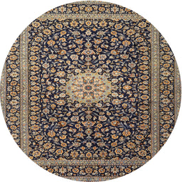 Round Traditional Burgundy Brown Medallion Rug, tr1562