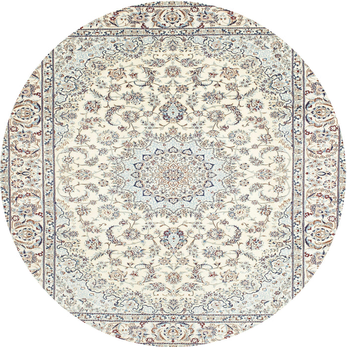 Round Traditional Champagne Beige Medallion Rug, tr156