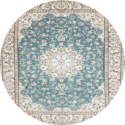 Round Traditional White Gold Medallion Rug, tr157