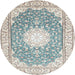 Round Traditional White Gold Medallion Rug, tr157