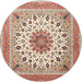 Round Traditional Deep Peach Orange Medallion Rug, tr1585