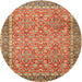 Square Machine Washable Traditional Yellow Orange Rug, wshtr1599