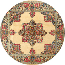 Round Traditional Sienna Brown Medallion Rug, tr1600