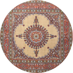 Square Machine Washable Traditional Brown Red Rug, wshtr1601