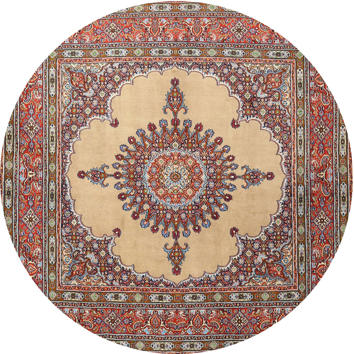 Round Traditional Brown Red Medallion Rug, tr1601