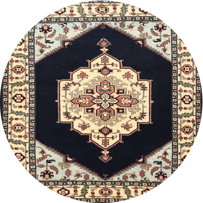 Round Traditional Charcoal Black Medallion Rug, tr1603