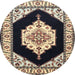 Round Traditional Charcoal Black Medallion Rug, tr1603