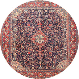 Round Traditional Brown Red Medallion Rug, tr1610