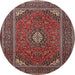 Round Traditional Saffron Red Medallion Rug, tr1611