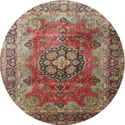 Round Traditional Brown Red Medallion Rug, tr1613