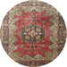 Square Machine Washable Traditional Brown Red Rug, wshtr1613