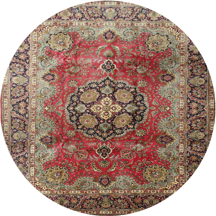 Round Traditional Brown Red Medallion Rug, tr1613
