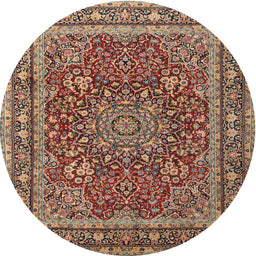 Round Traditional Sand Brown Medallion Rug, tr1624