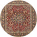 Round Traditional Sand Brown Medallion Rug, tr1624