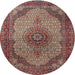 Round Traditional Saffron Red Medallion Rug, tr1625