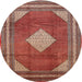 Round Traditional Orange Salmon Pink Medallion Rug, tr1626