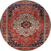 Round Traditional Dark Almond Brown Medallion Rug, tr1627