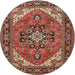 Square Machine Washable Traditional Saffron Red Rug, wshtr1630