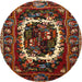 Round Traditional Dark Gold Brown Persian Rug, tr1633