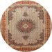 Round Traditional Dark Sienna Brown Medallion Rug, tr1637