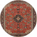 Round Traditional Saffron Red Medallion Rug, tr1647