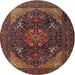 Round Traditional Dark Gold Brown Medallion Rug, tr1651