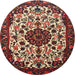 Round Traditional Saffron Red Medallion Rug, tr1656