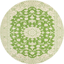 Round Traditional Yellow Green Medallion Rug, tr165