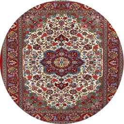Round Traditional Saffron Red Medallion Rug, tr1667